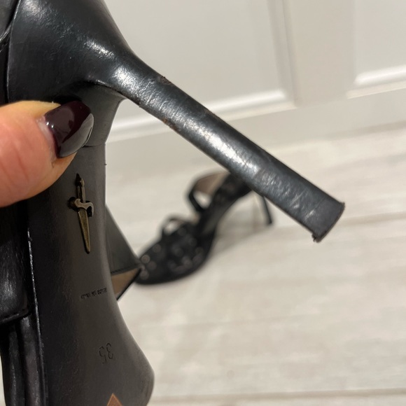 Cesare Paciotti Black Leather 2 Strap Stiletto Heels with Silver Dagger Charm - Picture 11 of 16